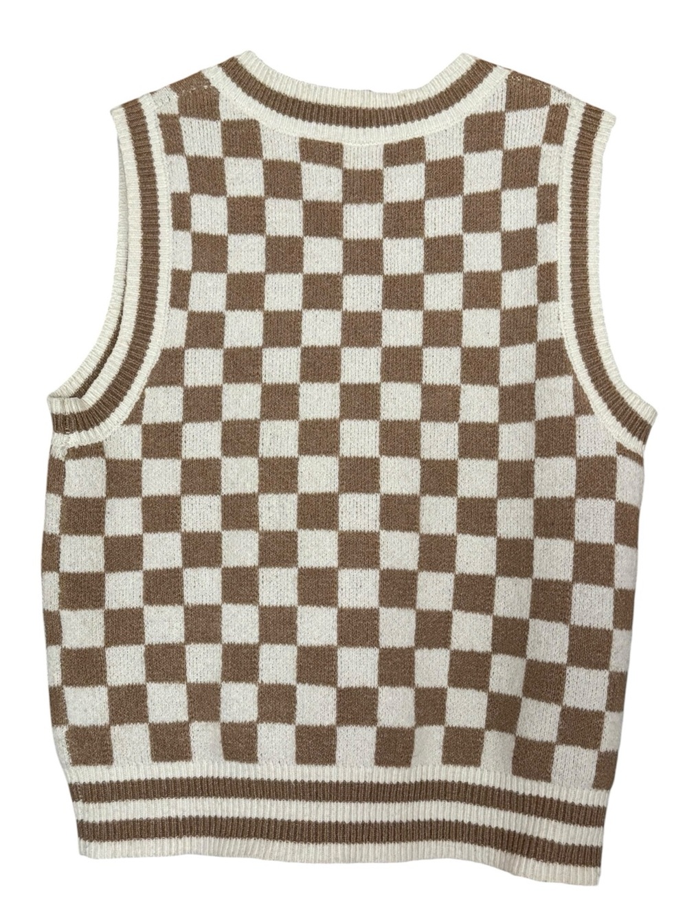 ABOUND Checkered V-Neck Sweater Vest XS 18” + p2p Tan Neutral EUC - Picture 7 of 10